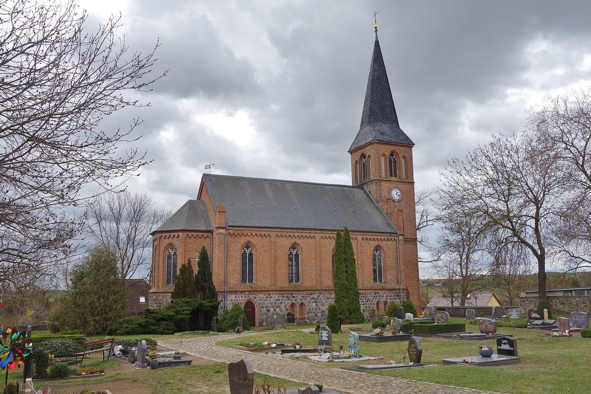 North-north-eastern view of the church in Berkholz , Berkholz-Meyenburg municipality , Uckermark district, Brandenburg state, Germany.